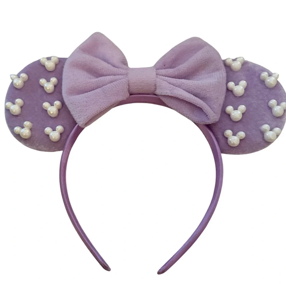 Disney Minnie Mouse Headband Womens Lavender Excellent Pearl Mickey Ears Bow